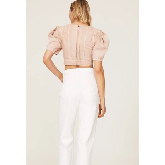 Ulla Johnson Renee Puff Sleeve Crop Top Pink Linen Blend Blouse Women’s Size 10 - Picture 5 of 12